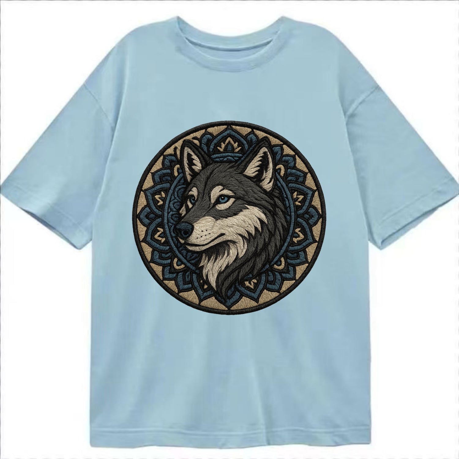 Mandala Wolf Pattern  - Classic T-shirt - Light Blue