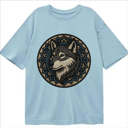 Mandala Wolf Pattern  - Classic T-shirt - Light Blue
