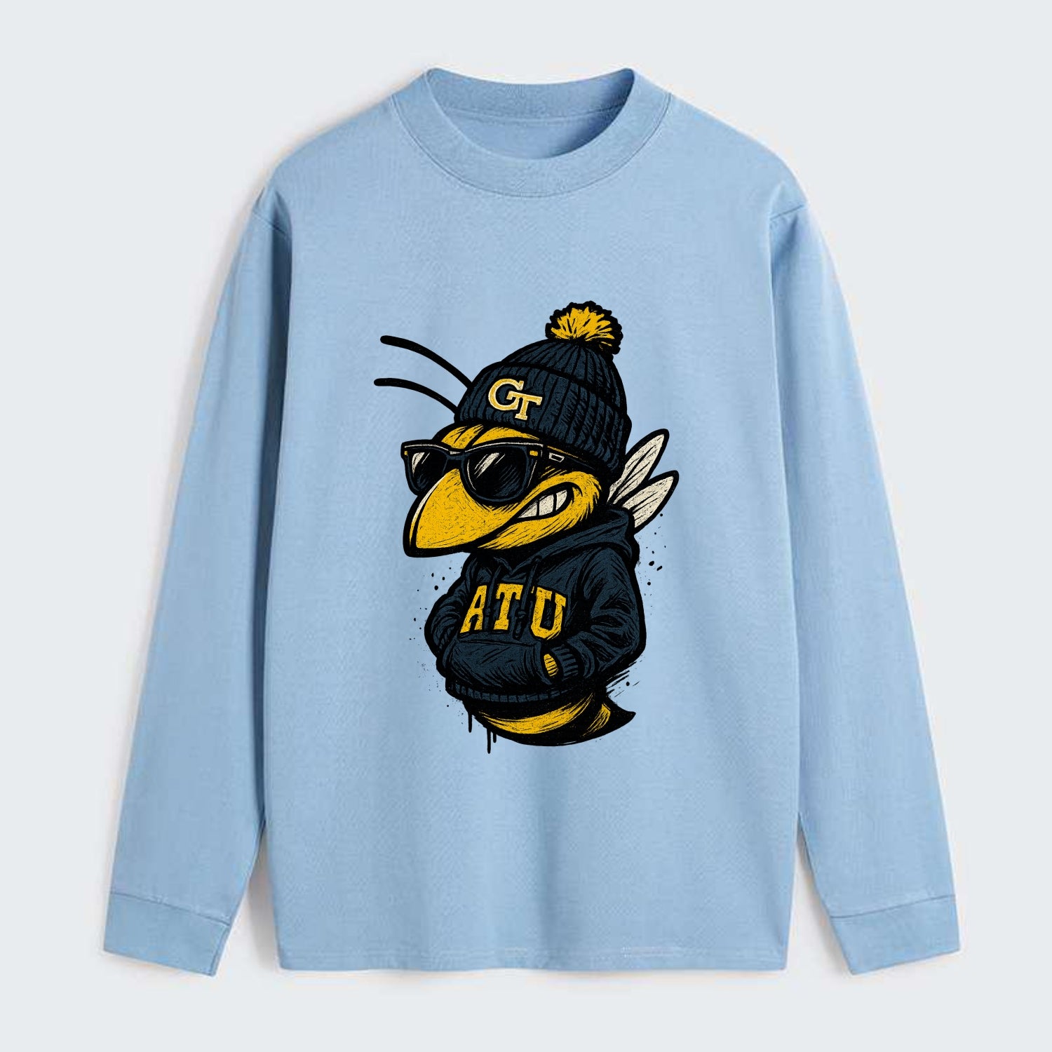 Atlanta Yellow Jacket wearing Georgia Tech beanie with GT patch - Classic Long Sleeve Shirt - Light Blue