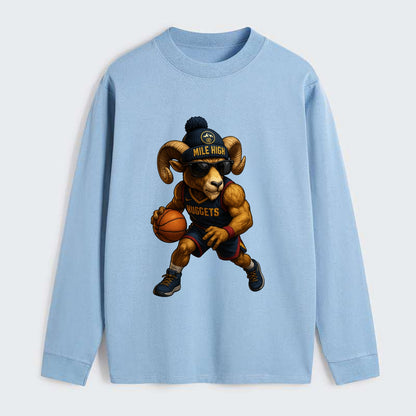 Mile High Bighorn wearing Nuggets beanie with mountain patch and - Classic Long Sleeve Shirt - Light Blue