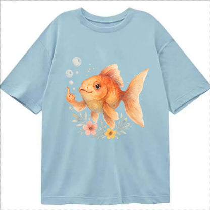 chubby goldfish blowing bubbles, one fin extended like middle finger - Classic T-shirt - Light Blue