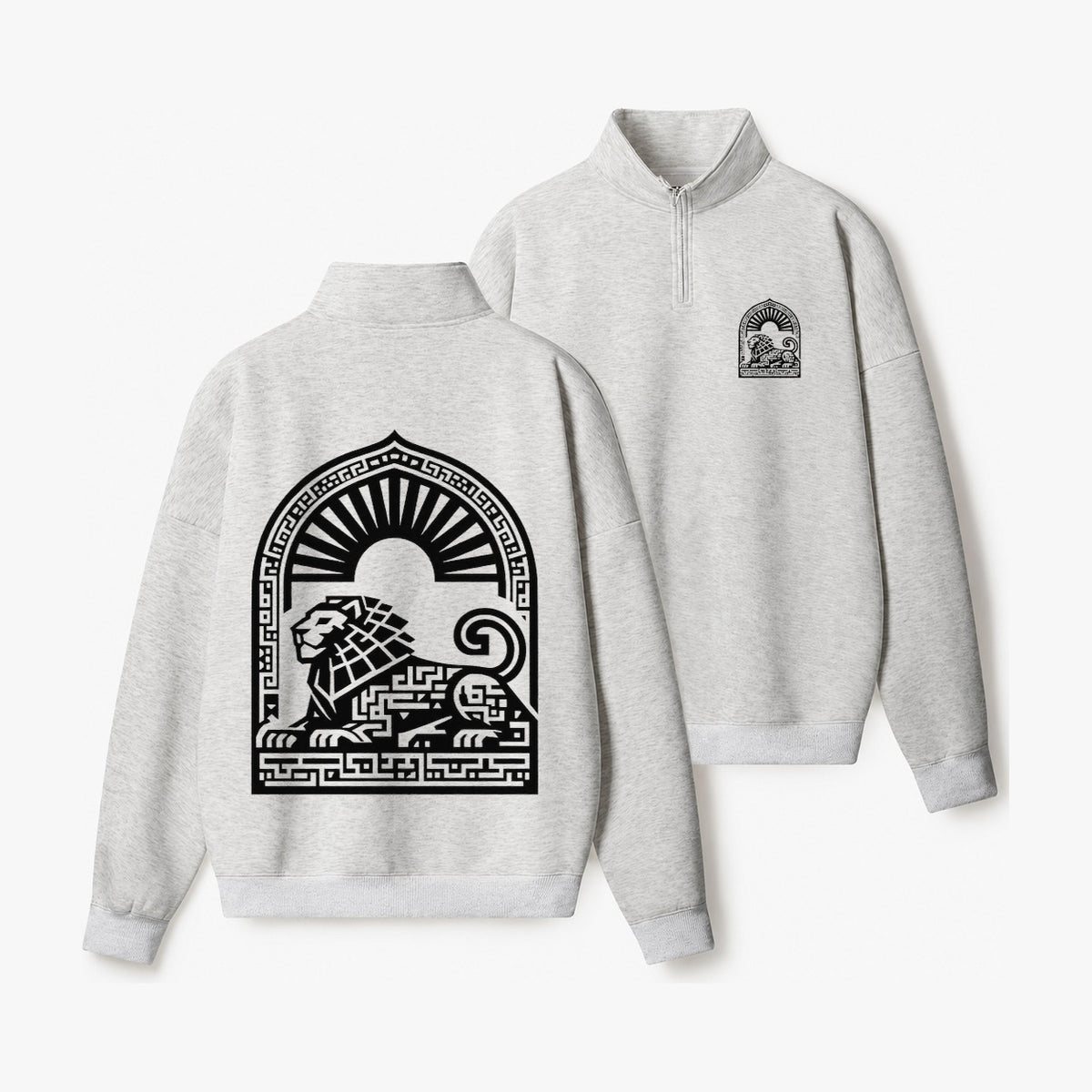 Persian Lion Arch Half-Zip Fleece Sweatshirt – Light Gray