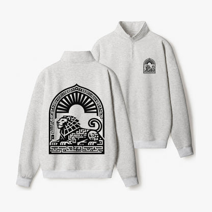 Persian Lion Arch Half-Zip Fleece Sweatshirt – Light Gray