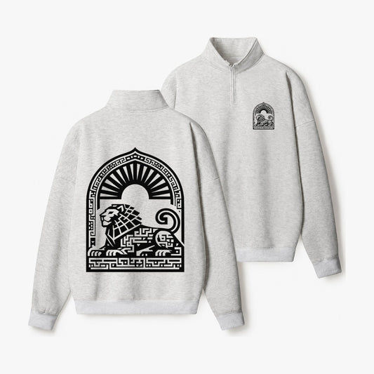 Persian Lion Arch Half-Zip Fleece Sweatshirt – Light Gray