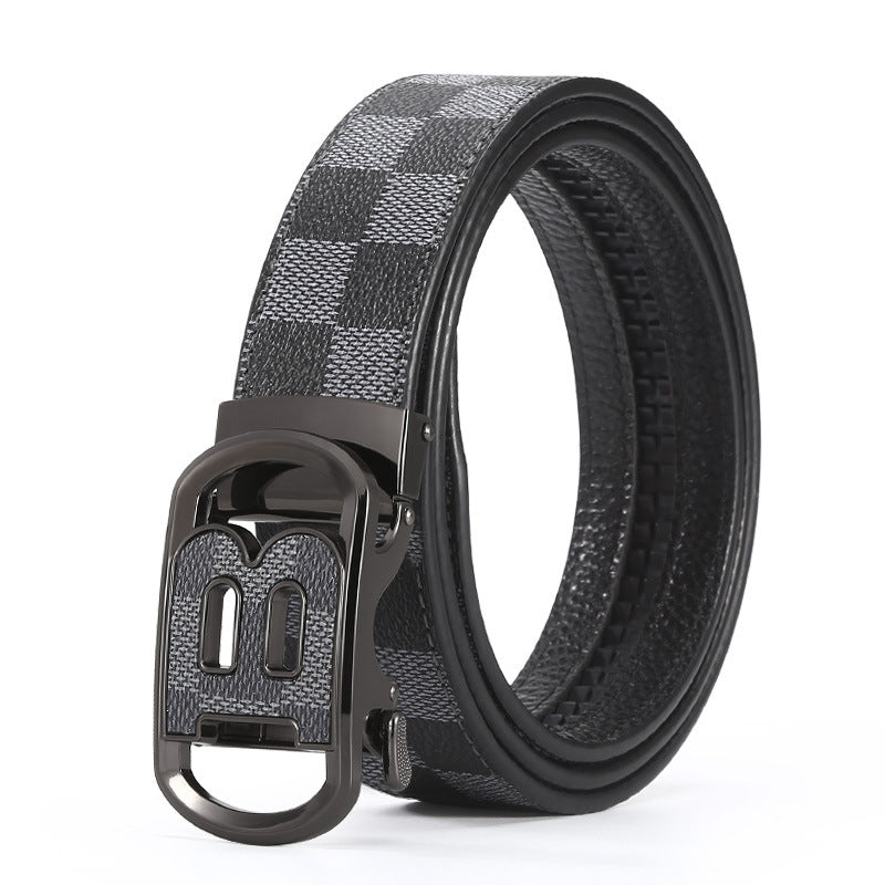 Men's Auto Buckle Belt: Luxury Plaid & Business Casual
