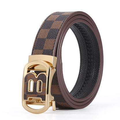 Men's Auto Buckle Belt: Luxury Plaid & Business Casual