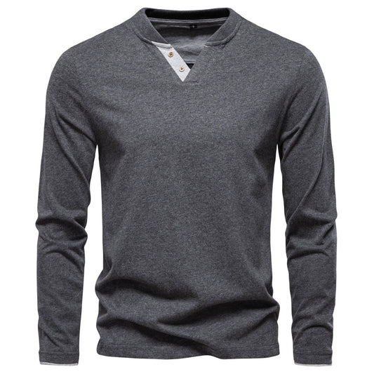 Men's Cotton Blend V-Neck Long Sleeve Tee
