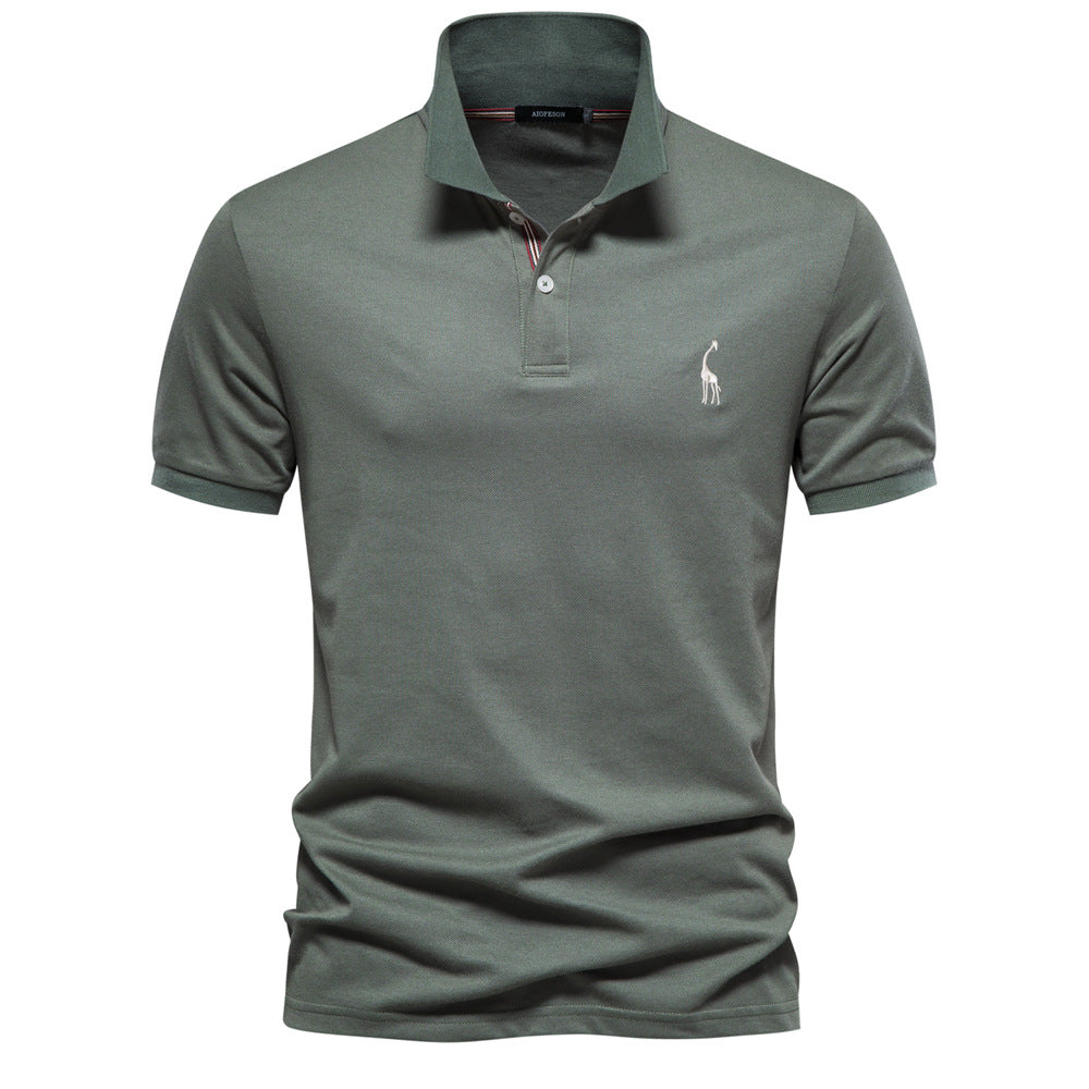 Men's Cotton Deer Embroidered Polo Shirt - Classic Fit