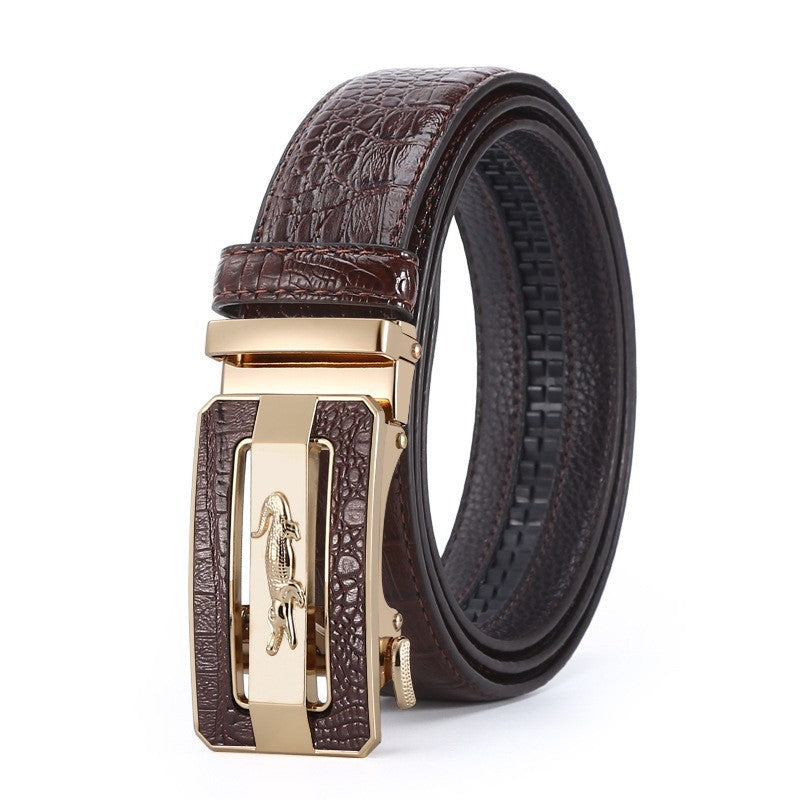 Men's Crocodile Embossed Leather Belt - Automatic Buckle