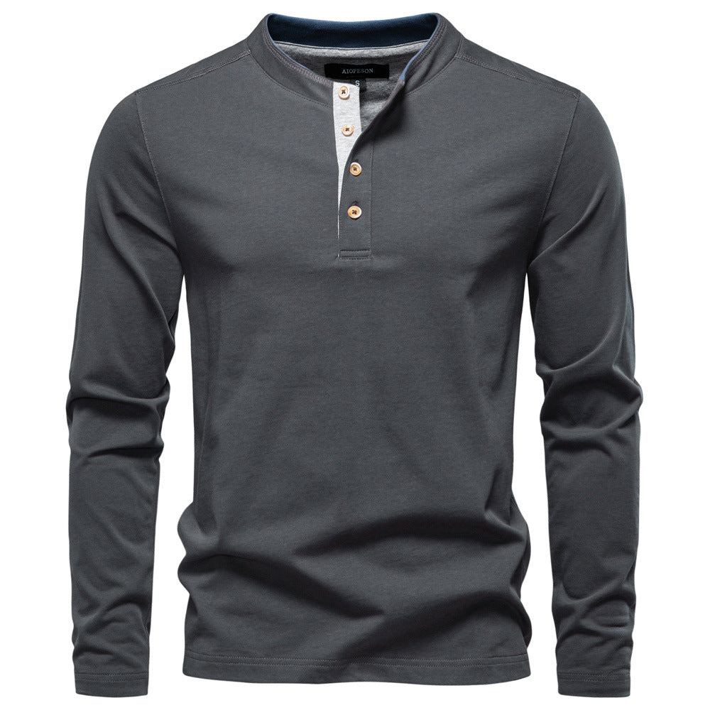 Men's Contrast Henley Long-Sleeve Tee
