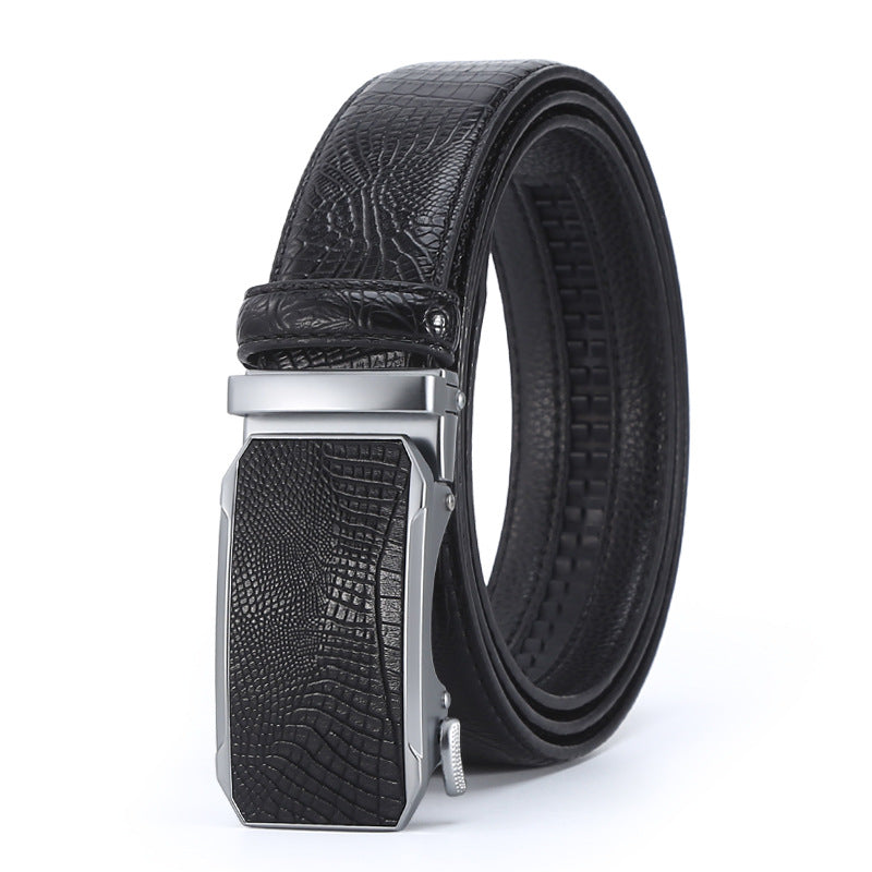 Men's Crocodile Leather Belt - Auto Buckle