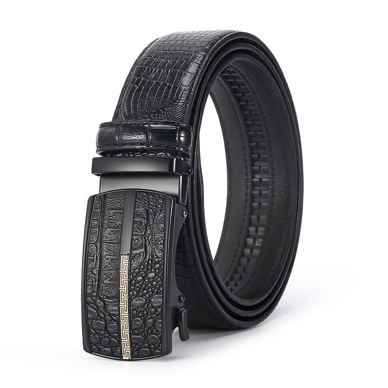 Men's Crocodile Leather Belt - Auto Buckle