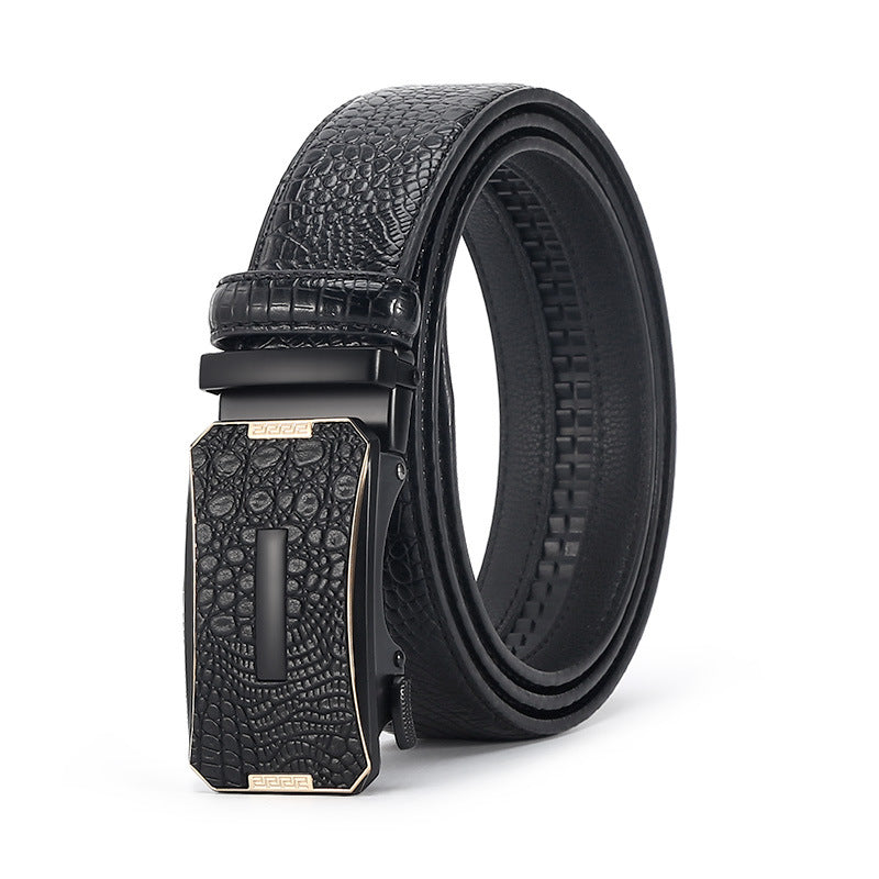 Men's Crocodile Leather Belt - Auto Buckle