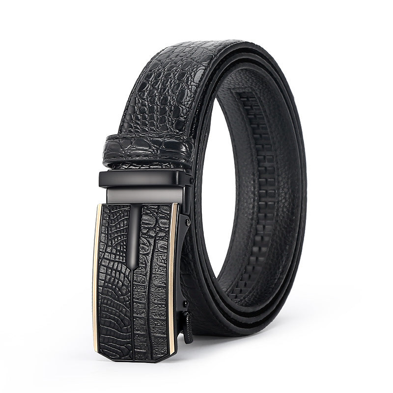 Men's Crocodile Leather Belt - Auto Buckle