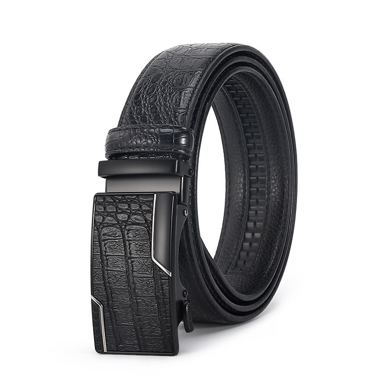 Men's Crocodile Leather Belt - Auto Buckle