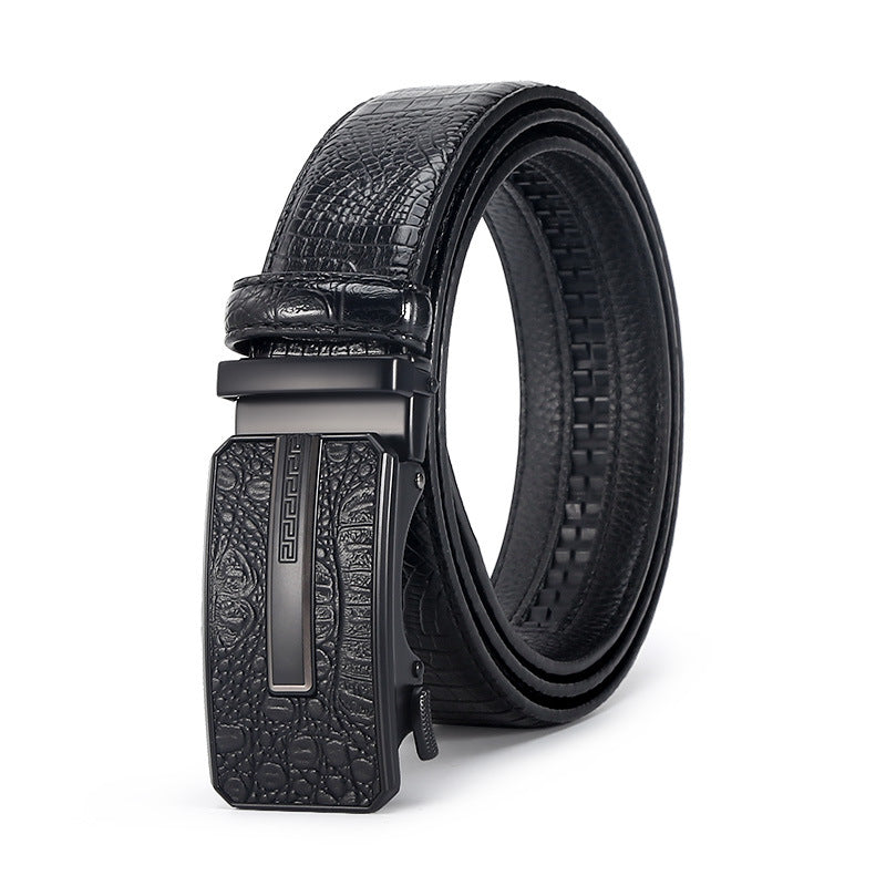 Men's Crocodile Leather Belt - Auto Buckle