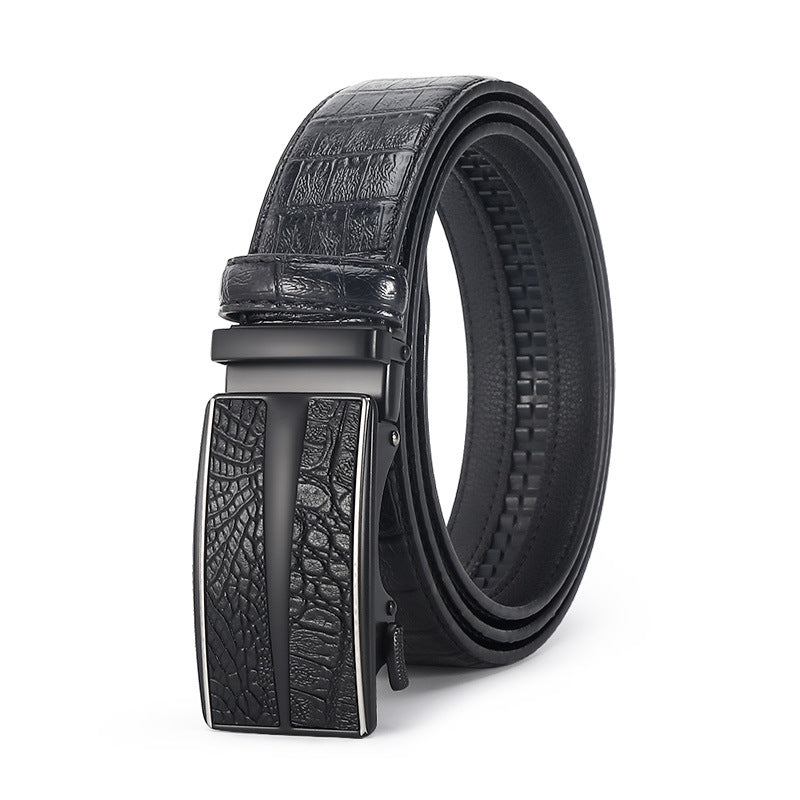 Men's Crocodile Leather Belt - Auto Buckle