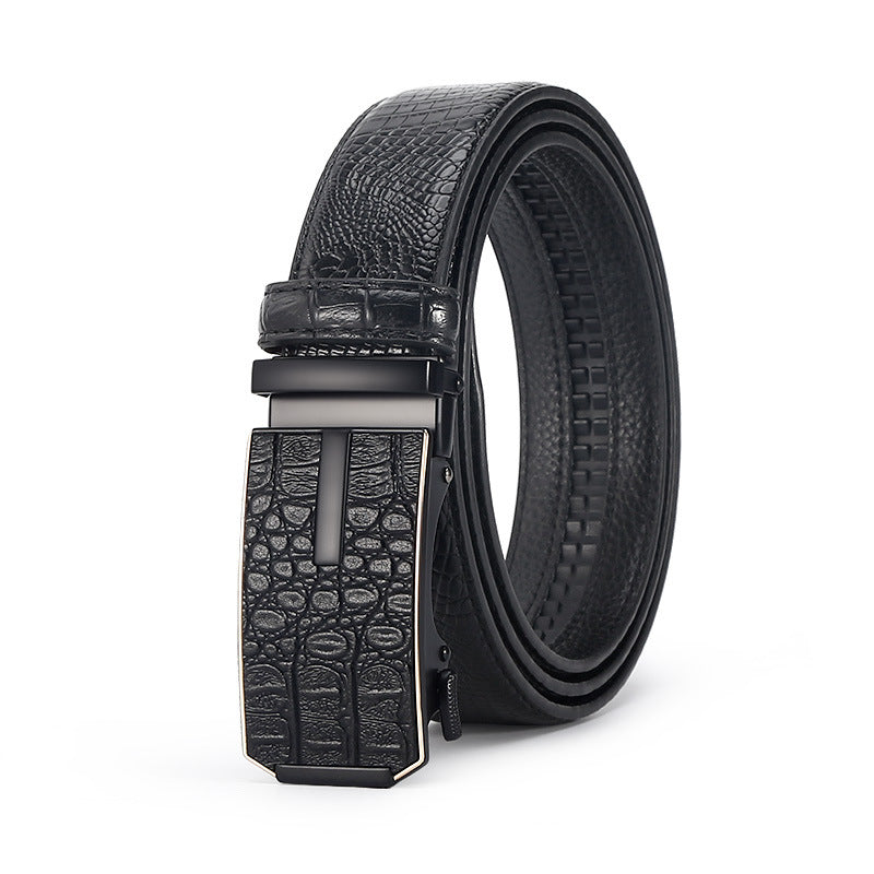 Men's Crocodile Leather Belt - Auto Buckle