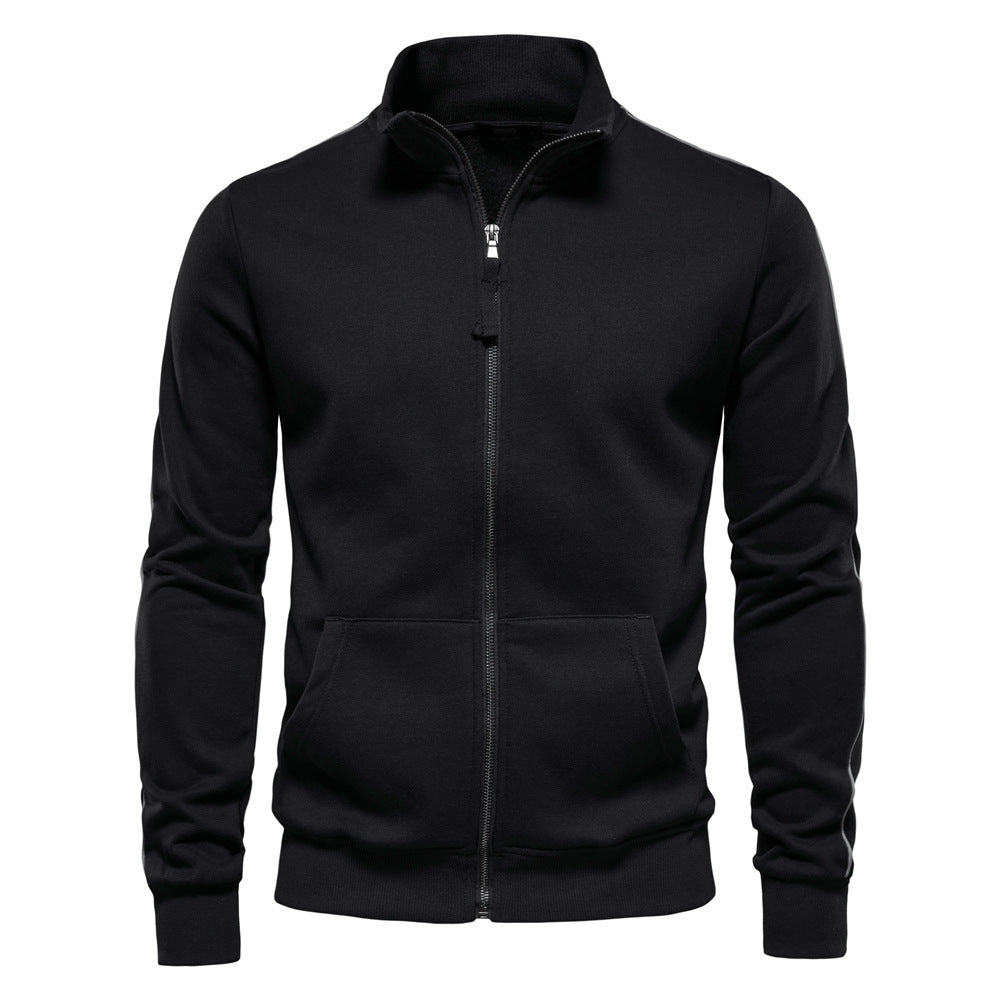 Men's Contrast Zip Stand Collar Sweater
