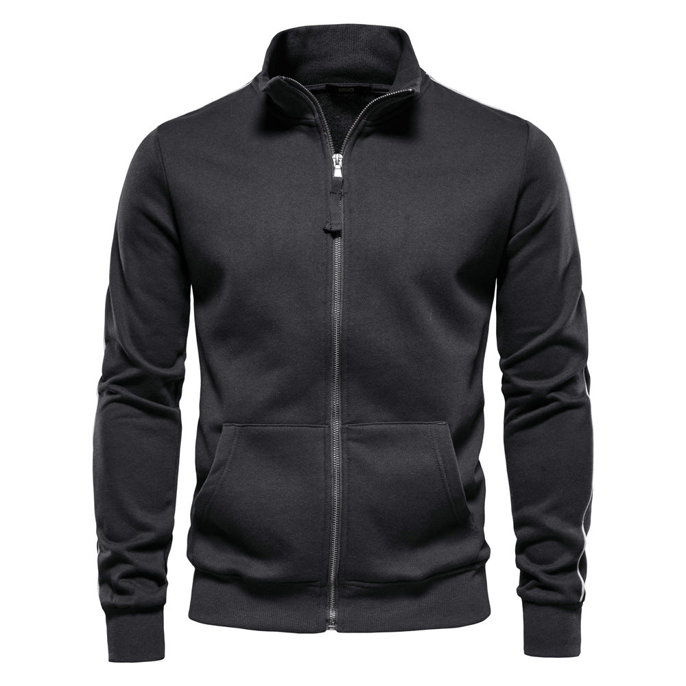 Men's Contrast Zip Stand Collar Sweater
