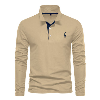 Men's Deer Embroidered Cotton Polo Shirt
