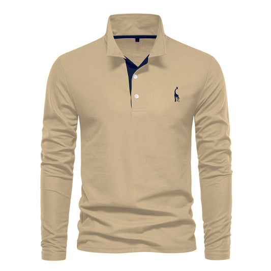 Men's Deer Embroidered Cotton Polo Shirt