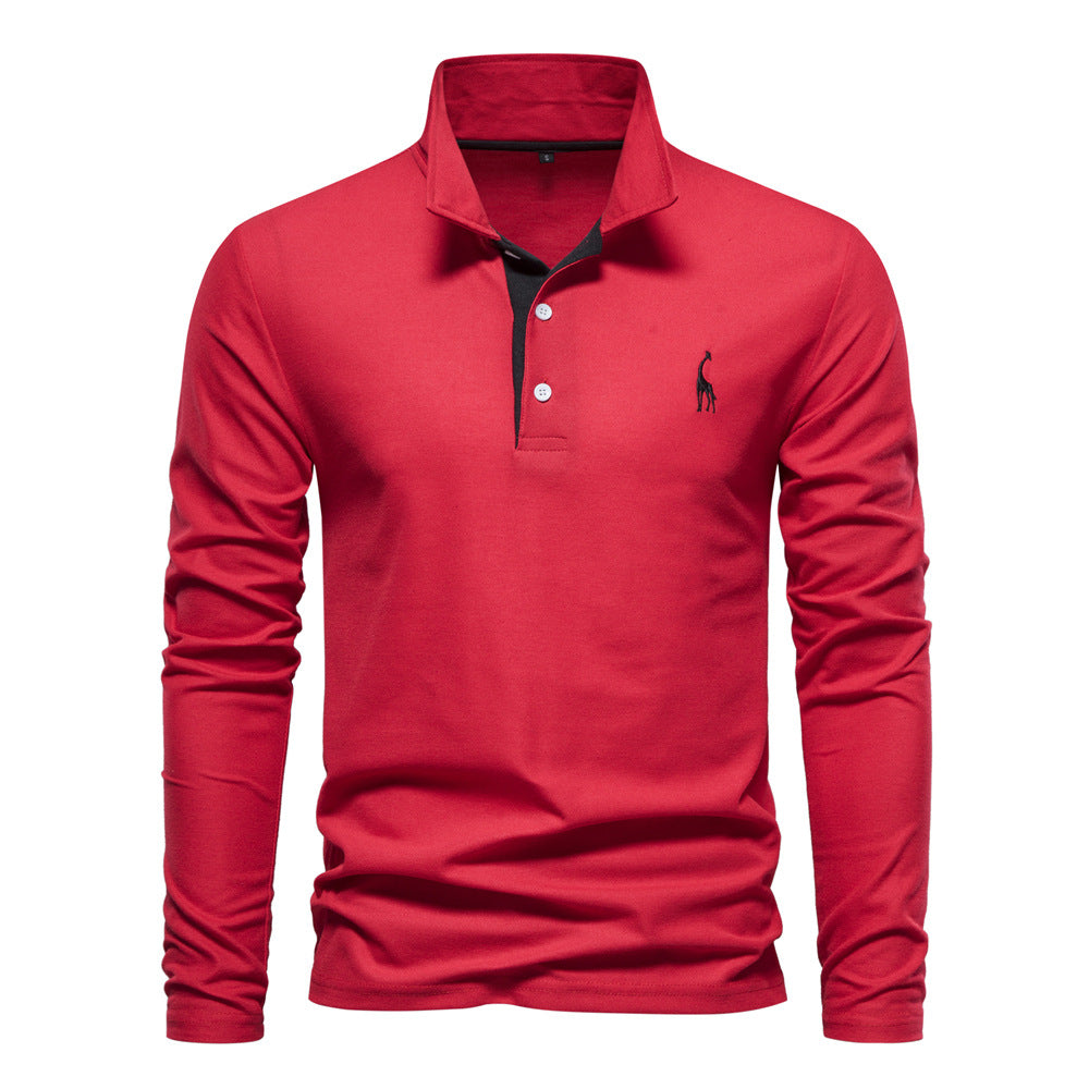 Men's Deer Embroidered Cotton Polo Shirt