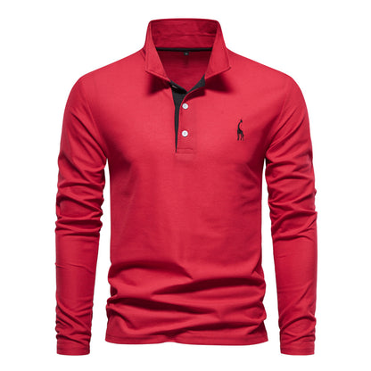 Men's Deer Embroidered Cotton Polo Shirt