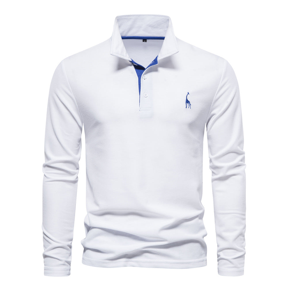 Men's Deer Embroidered Cotton Polo Shirt