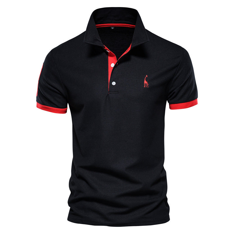 Men's Deer Embroidered Polo Shirt - Short Sleeve Mesh Lapel Tee