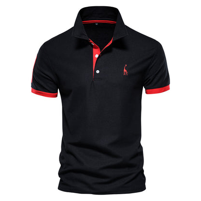 Men's Deer Embroidered Polo Shirt - Short Sleeve Mesh Lapel Tee