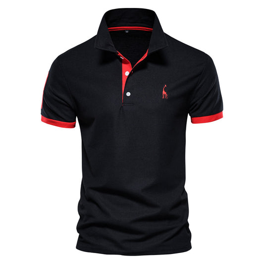 Men's Deer Embroidered Polo Shirt - Short Sleeve Mesh Lapel Tee