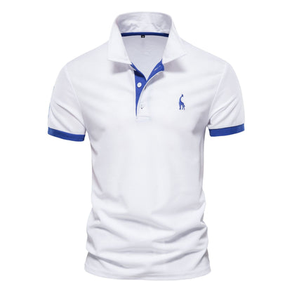 Men's Deer Embroidered Polo Shirt - Short Sleeve Mesh Lapel Tee