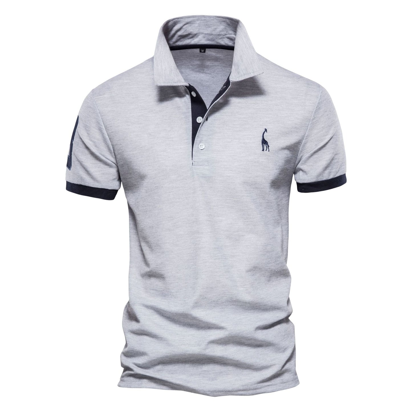 Men's Deer Embroidered Polo Shirt - Short Sleeve Mesh Lapel Tee