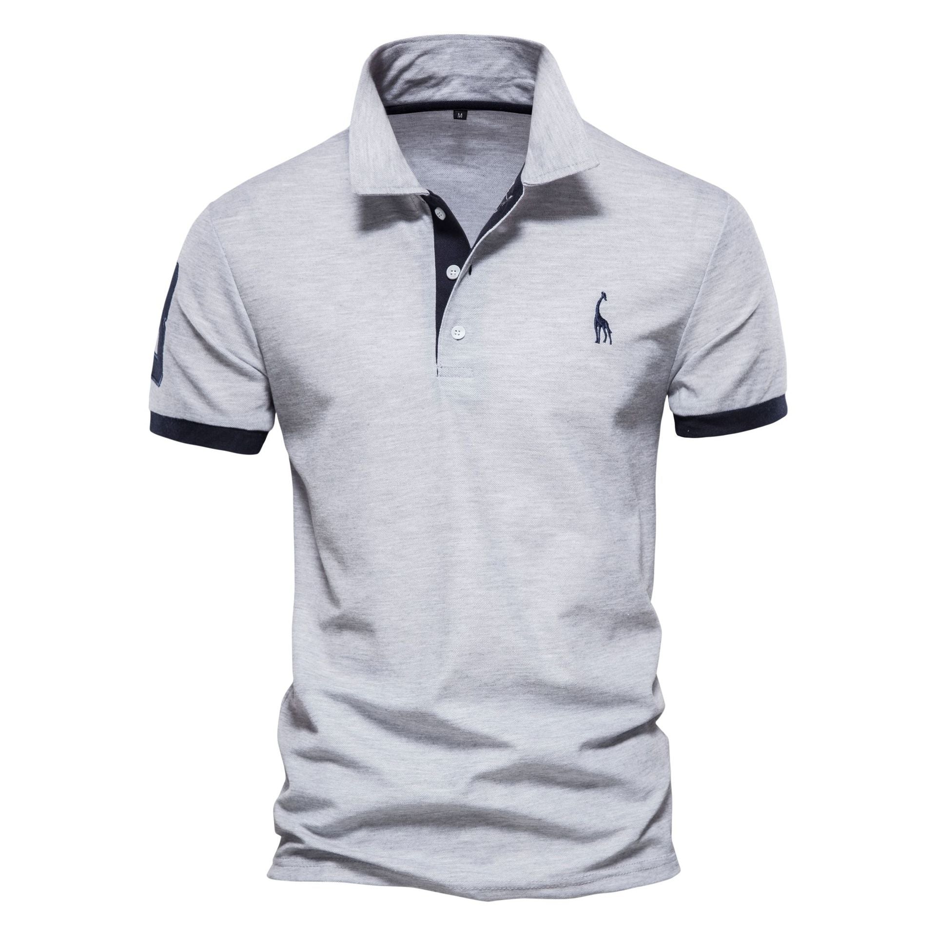 Men's Deer Embroidered Polo Shirt - Short Sleeve Mesh Lapel Tee