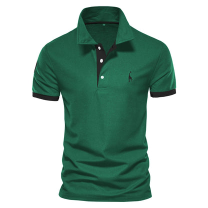 Men's Deer Embroidered Polo Shirt - Short Sleeve Mesh Lapel Tee