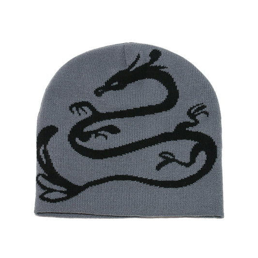 Men's Dragon Knit Beanie: Warm Wool Blend Winter Hat