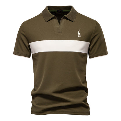 Men's Fawn Embroidered V-Neck Polo Shirt