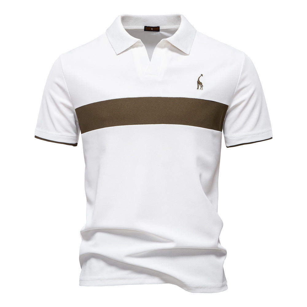 Men's Fawn Embroidered V-Neck Polo Shirt