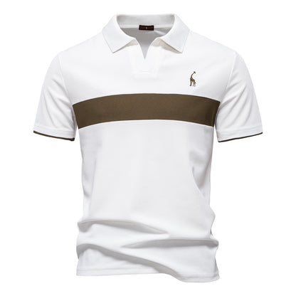 Men's Fawn Embroidered V-Neck Polo Shirt