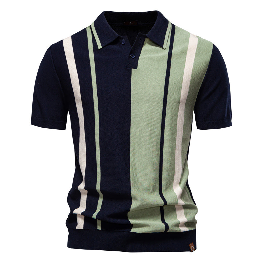 Men's Knitted Stripe Polo Shirt - Summer Casual Style