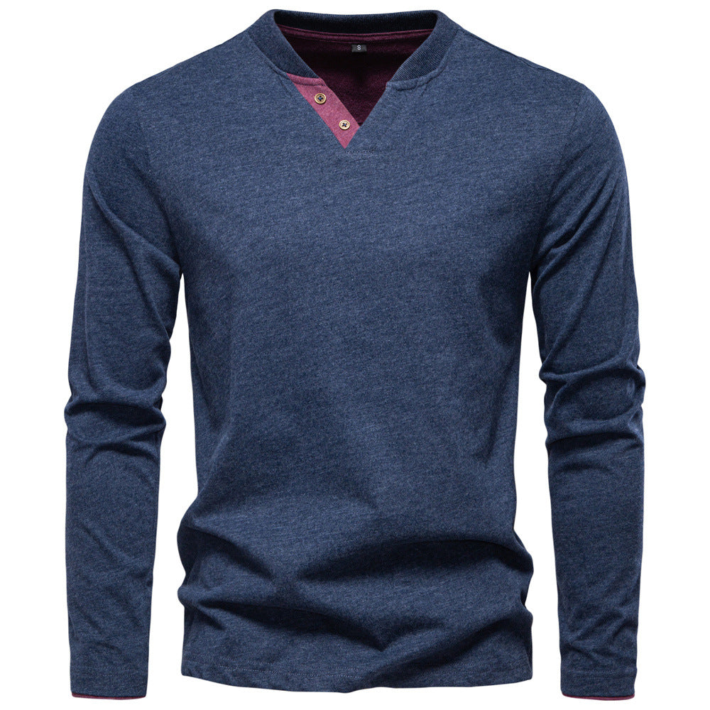Men's Soft Cotton V-Neck Long Sleeve Tee