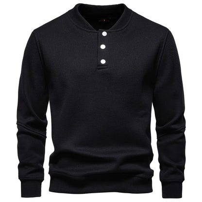 Men's Waffle Knit Baseball Collar Sweatshirt