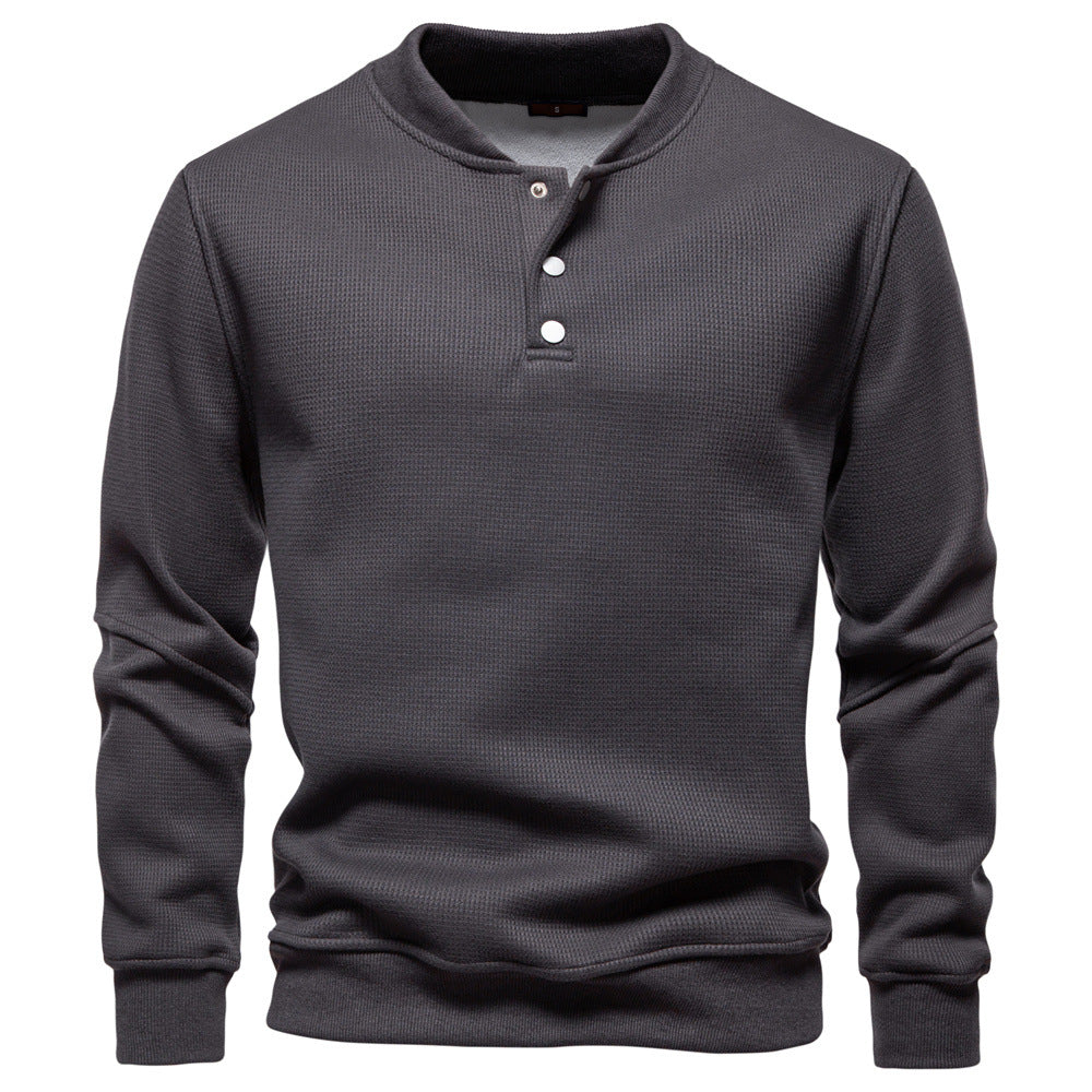 Men's Waffle Knit Baseball Collar Sweatshirt
