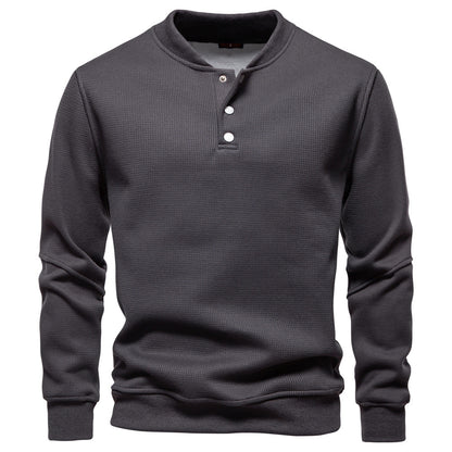 Men's Waffle Knit Baseball Collar Sweatshirt