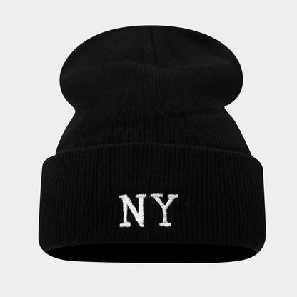 NY Embroidered Knit Beanie - Warm Winter Hat