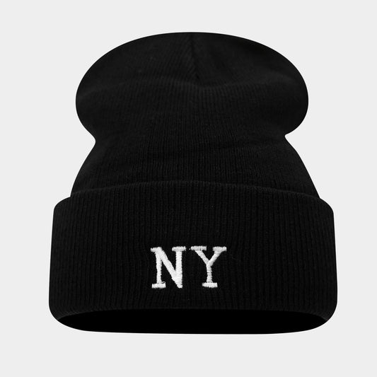 NY Embroidered Knit Beanie - Warm Winter Hat