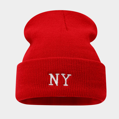 NY Embroidered Knit Beanie - Warm Winter Hat