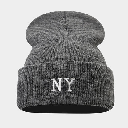 NY Embroidered Knit Beanie - Warm Winter Hat