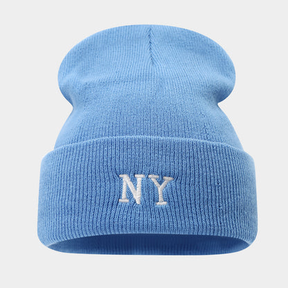 NY Embroidered Knit Beanie - Warm Winter Hat